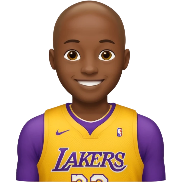 ["Very dark skin male, shaved head, wearing a yellow Lakers jersey."] emoji