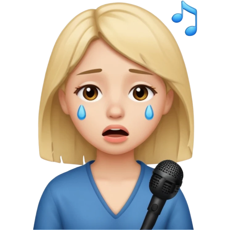 Girl looking sad while singing emoji