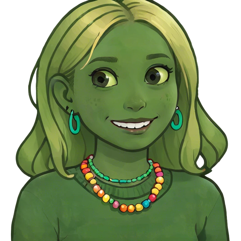 Girl with blond highlights and freckles smiling with braces emoji