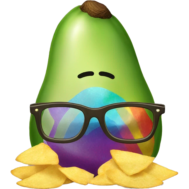 rainbow avocado with glasses eating a bag of chips emoji