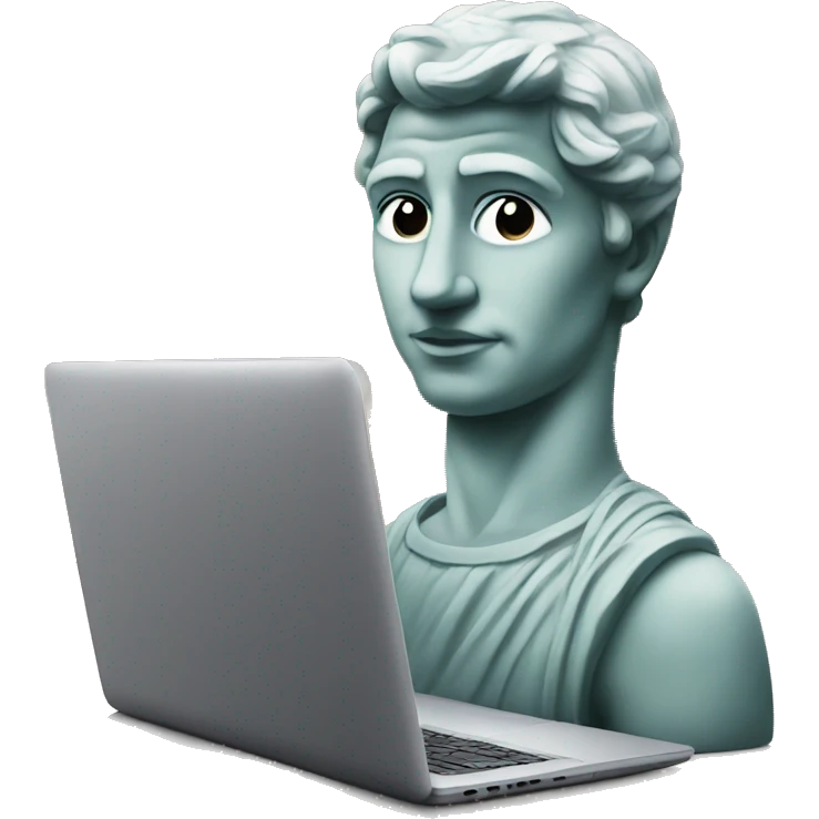 Statue behind a laptop emoji