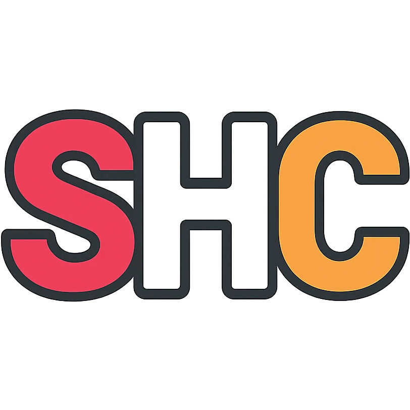 bold sans-serif font letters SHC with S in red, H in white, C in orange emoji