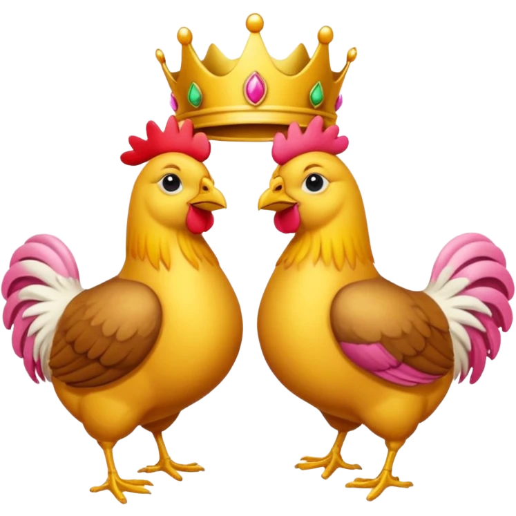 Dos pollos uno con un moño y el otro con una corona  emoji