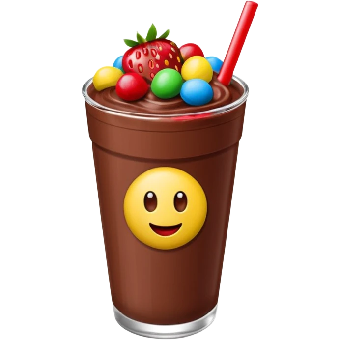 Un vaso cubierto de chocolate arriba fresas y mym emoji