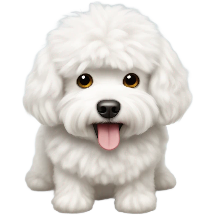 Chubby white Maltese poodle eating meatballs emoji
