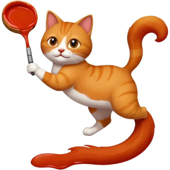 Chat roux qui saute dans la peinture emoji
