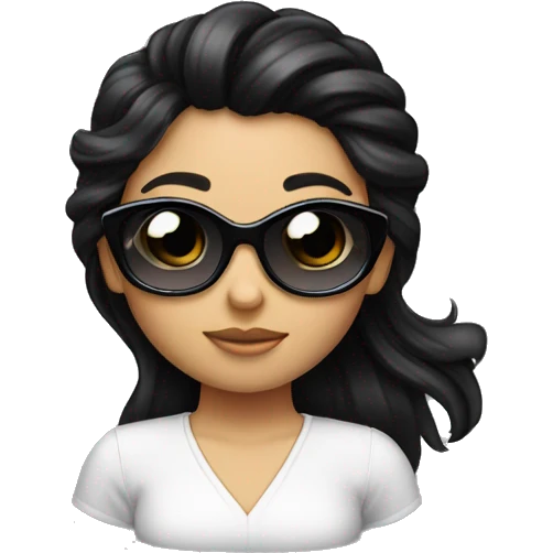 Cute girl with dark hair, who’s hair is being pinned up with a hair clip wear black sunglasses  emoji