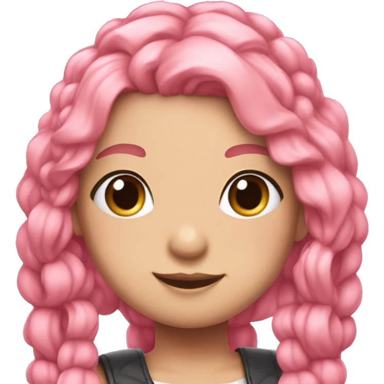 long pink wavy hair pigtails cute feminine person pink eyes idol outfit emoji