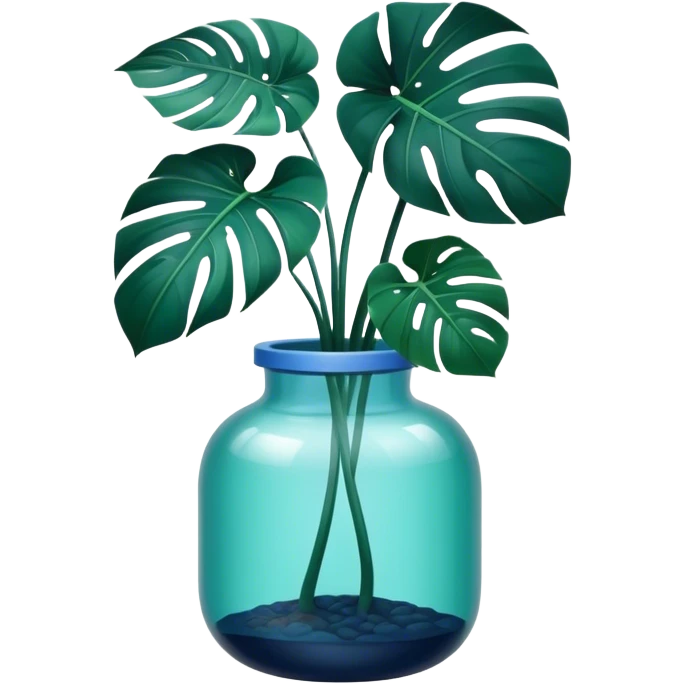 Aesthetic monstera flower in deep bottle green color in a beautiful blue pot emoji