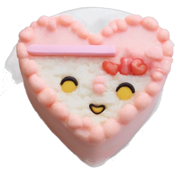 pastel pink heart shaped bento cake with white shell frosting emoji