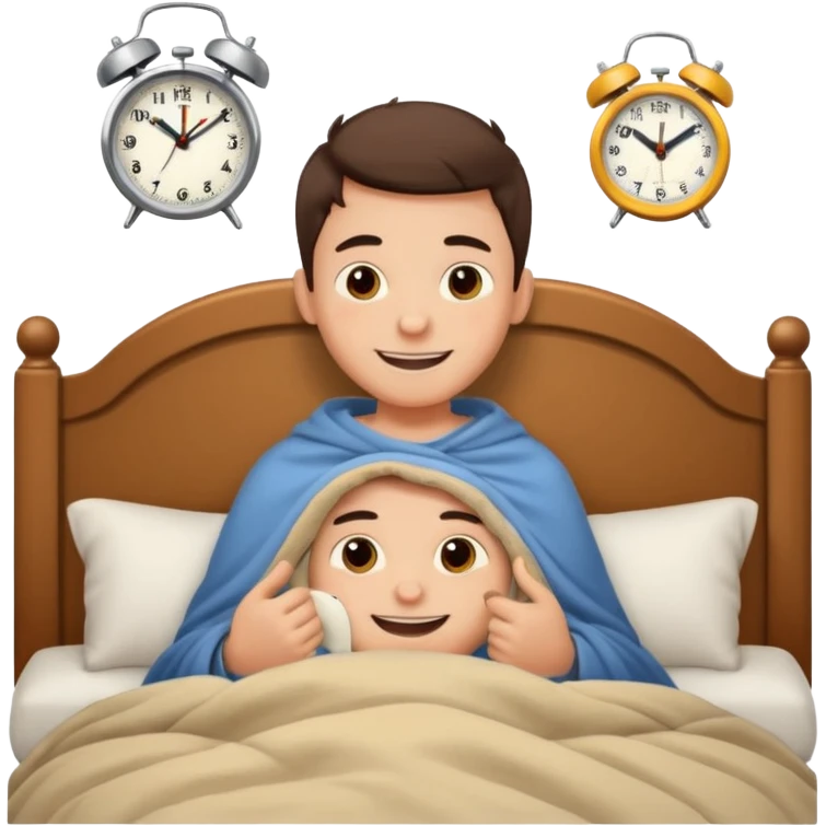 create emoji of a boy who is lying in the bed in the morning and its time to wake up  because the alarm went off he should smile  emoji