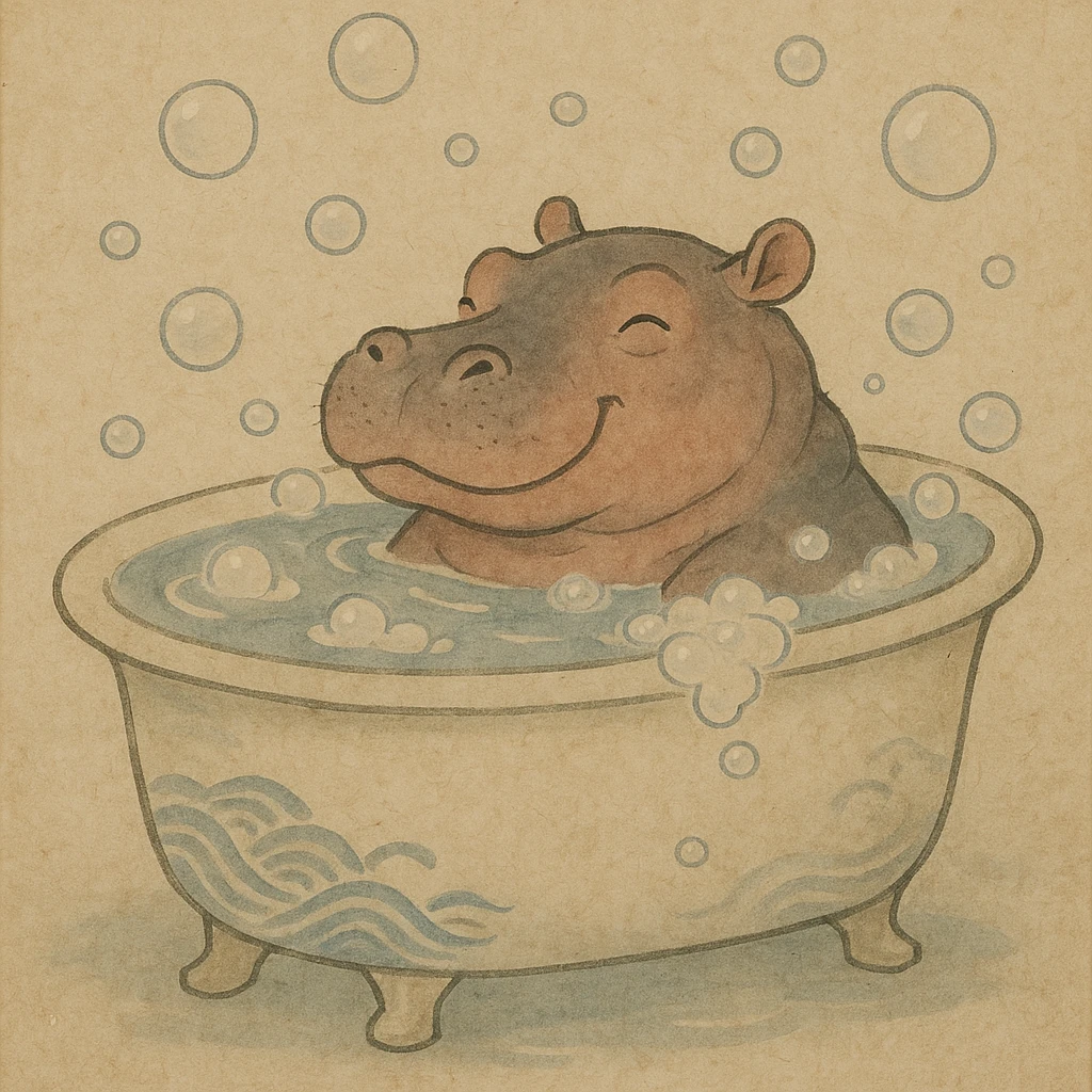 happy hippo with bubbles in bathtub emoji