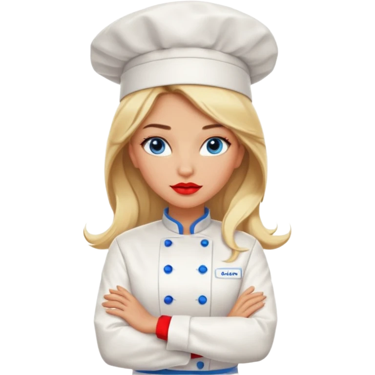 Beautiful, sexy,  long blonde hair, blue eyed, full red lips female chef arms folded  emoji