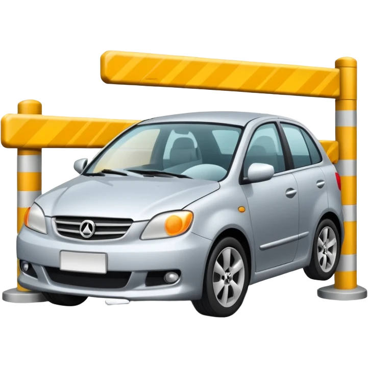 car crashed to a trafic barrier barrier in front of car and car front panel broken emoji