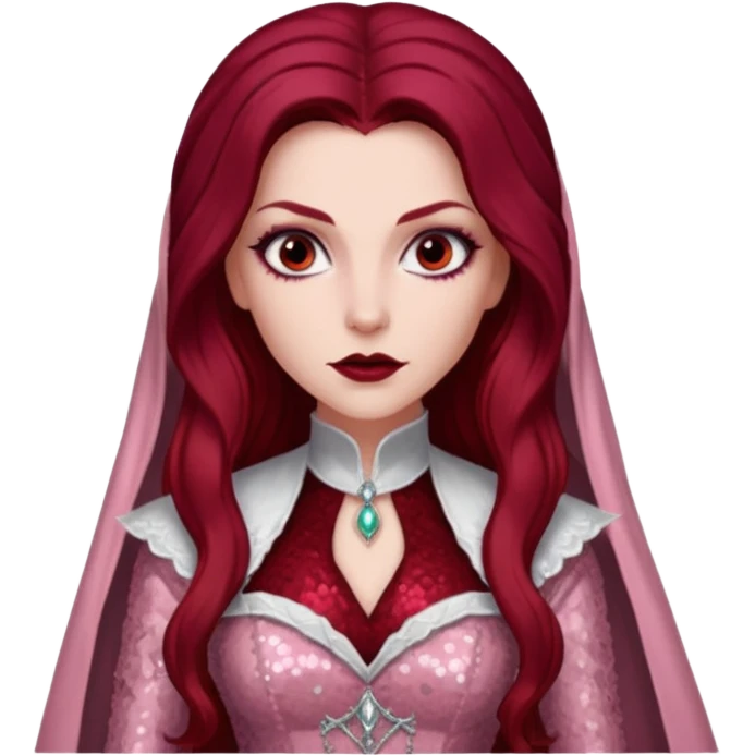 Aleera, Bride of Dracula from Van Helsing with long dark red hair, light pink sequin outfit emoji