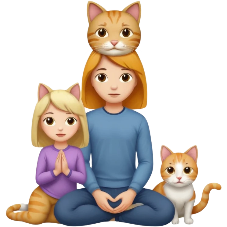 girl kneeling on a man with a cat on her head emoji