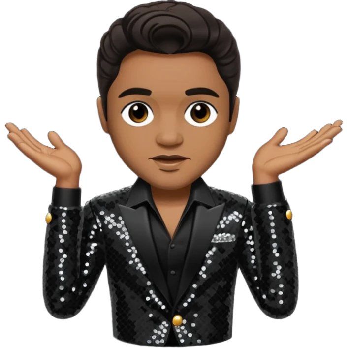 Jackie Wilson with dark brown hair, black sequin outfit emoji
