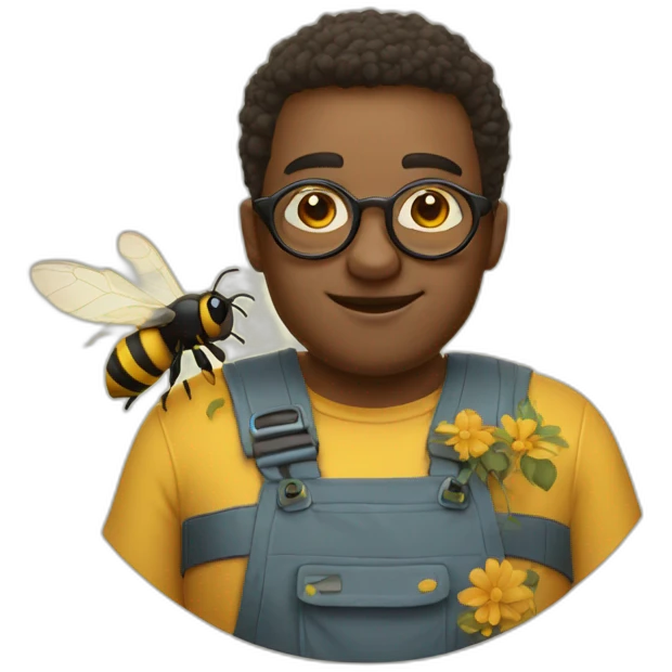 a strong home with round glasses, working with bees emoji