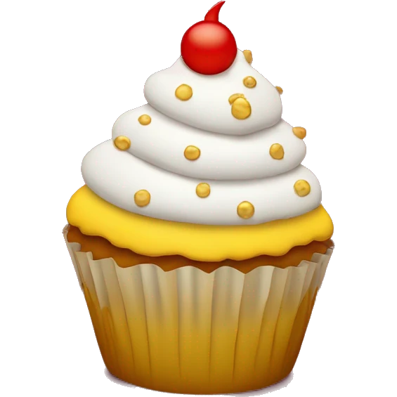 cupcake in white, bright crimson red and yellow gold colors, emoji