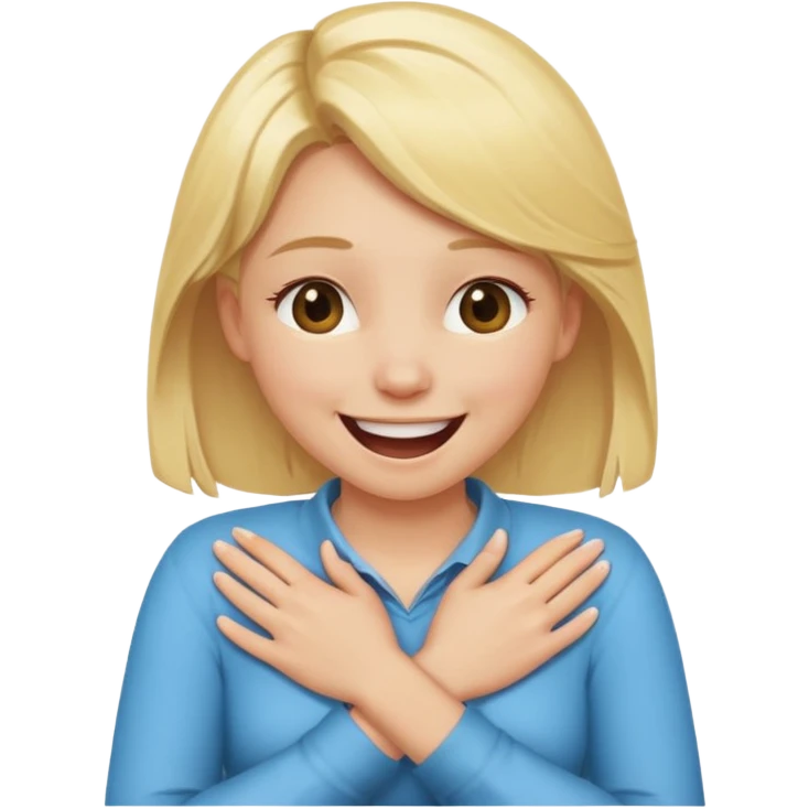 blonde girl holding her neck with her hands crossed against her chest laughing emoji