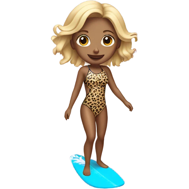 Girl blonde surfing wearing leopard swimsuit  emoji
