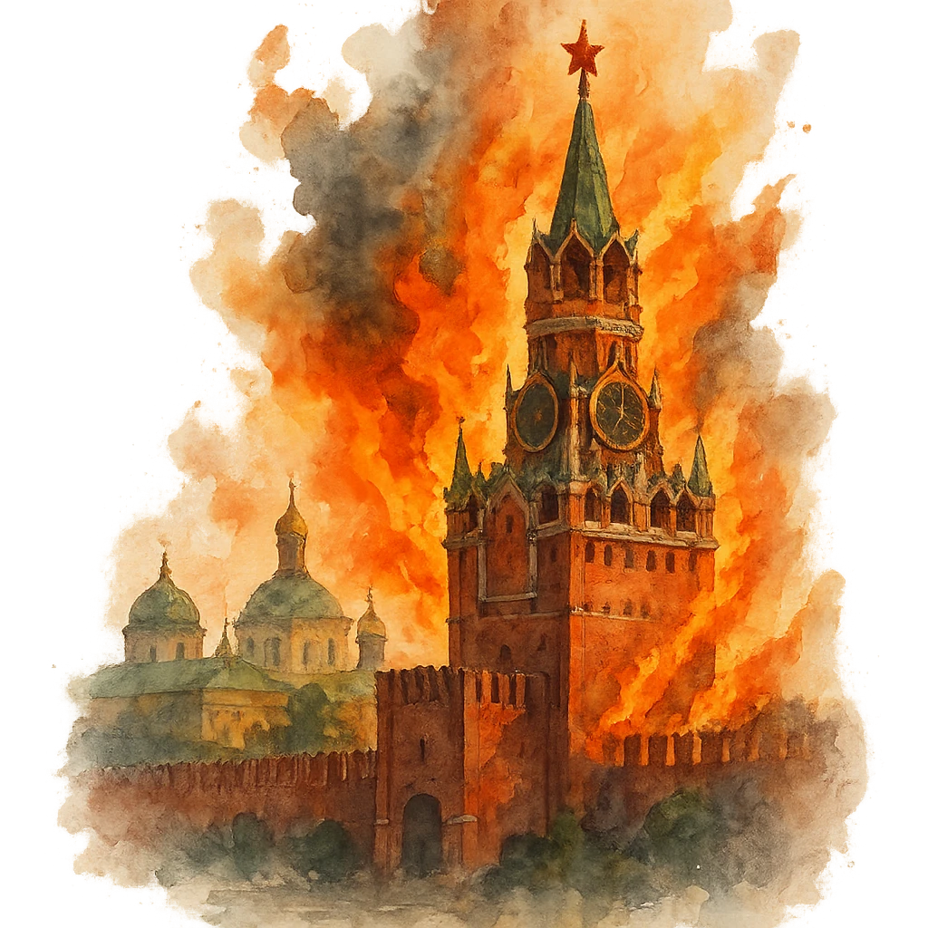 watercolor style burning Kremlin emoji