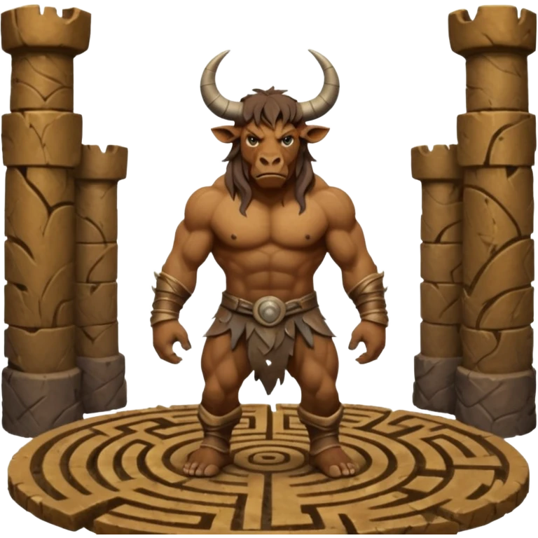 solarpunk style, oil paint - The deranged Minotaur stands in the middle of the labyrinth emoji