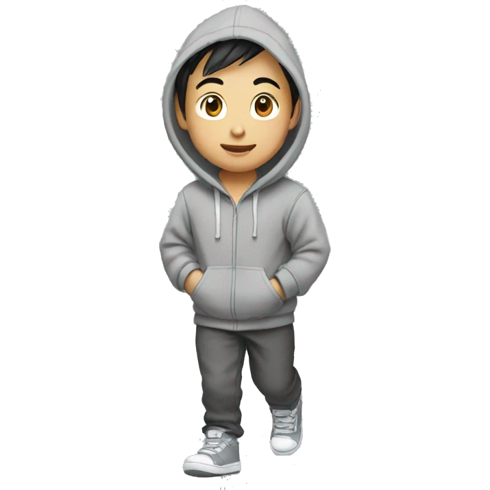 asian Boy in gray hoodie is walking  emoji