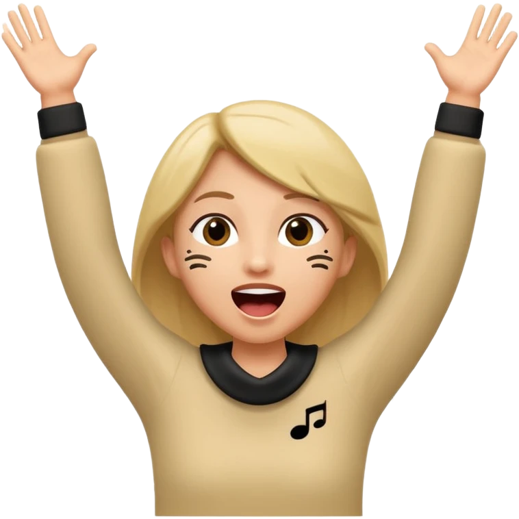 cartoon character open mouth arms raised larila musical notes playful singing emoji