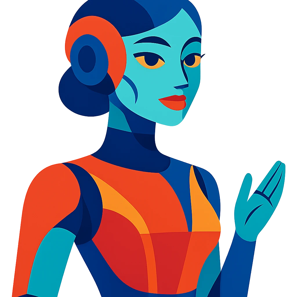 stylized AI-inspired woman, futuristic, elegant, tasteful, vibrant colors, no nudity emoji
