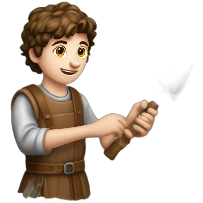 young coin engraver apprentice yielding tool, medieval age emoji