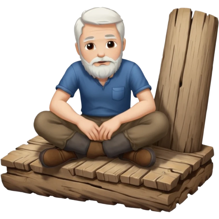 A white haired man with a beard sitting on a piece of wood emoji