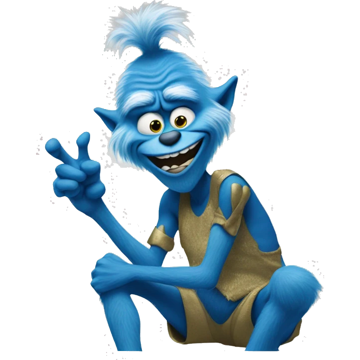 A blue grinch pointing at his knee emoji