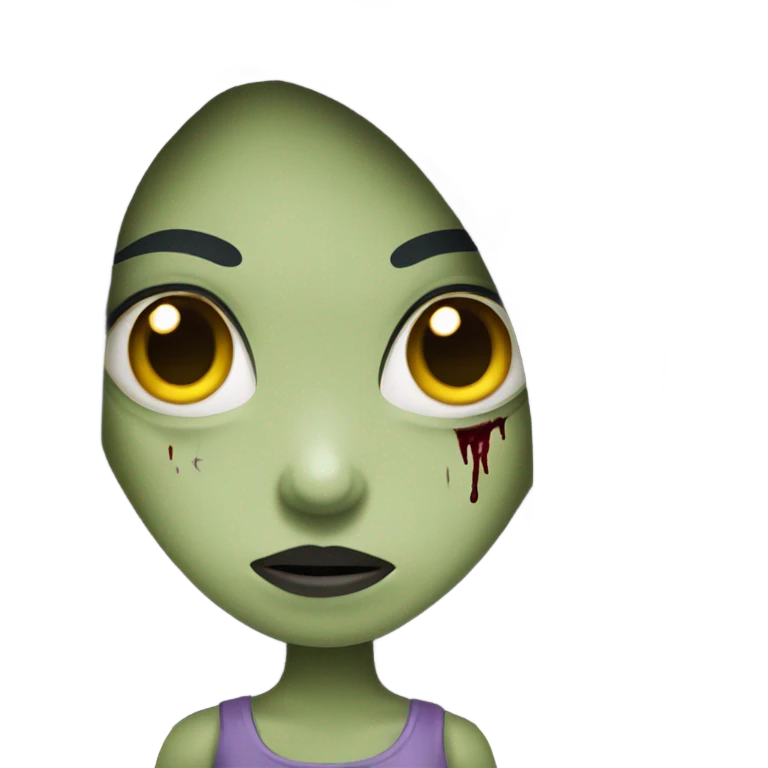 girl zombie with black long hair with teeth and serious face  emoji
