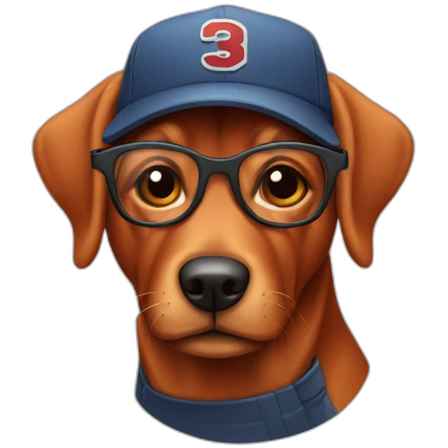 Red dog wearing a cap and glasses emoji