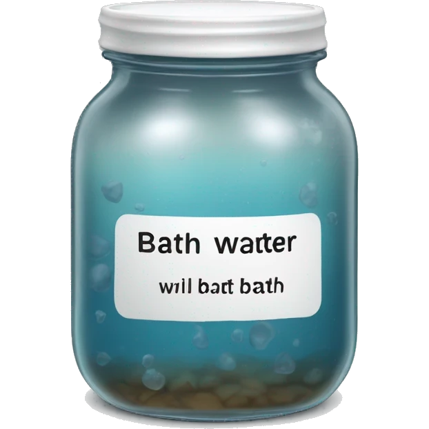 glass jar full of bath water with a label saying bath water emoji