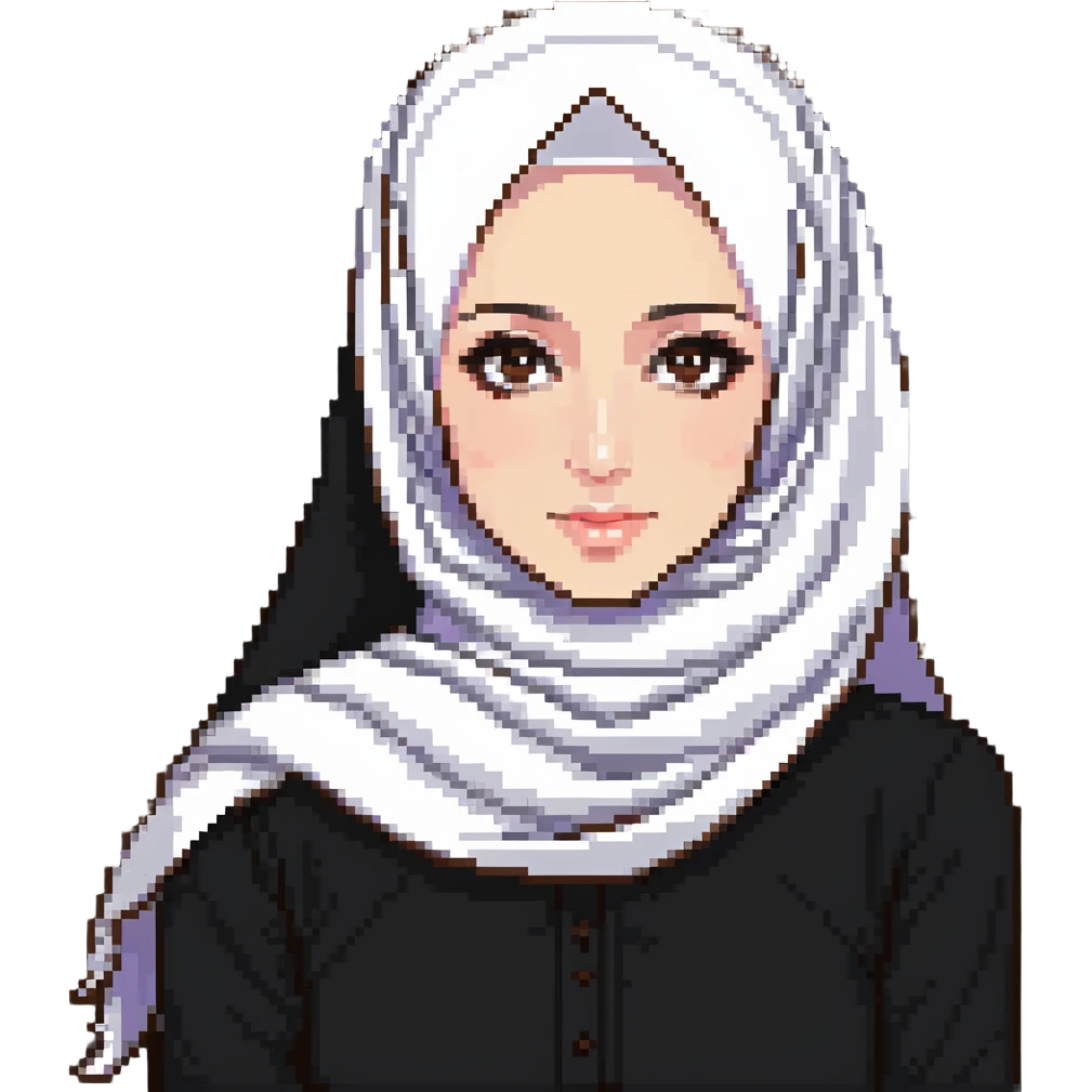 cute hijabi with white skin, brown eyes, flowy hijab emoji