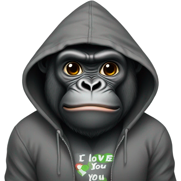 Gorilla wearing a hoodie saying I love you emoji