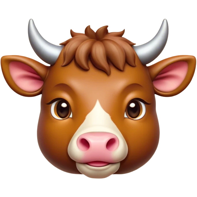 Cinematic Cute Domestic Ox Portrait Emoji, Head tilted playfully and inquisitively, with a robust, compact build and a polished hide adorned with subtle natural patterns, round, sparkling eyes full of gentle curiosity, Simplified yet irresistibly adorable features, highly detailed, glowing with a warm, friendly glow, high shine, affectionate and grounded, stylized with a touch of rustic charm, soft glowing outline, capturing the essence of a mischievous yet loving ox that feels like it could amble out of the screen into your arms! emoji