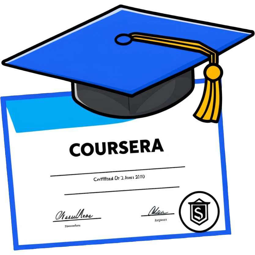 Coursera logo sticker with certificate and graduation cap emoji