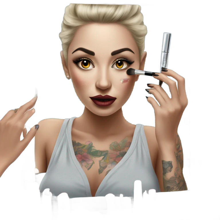 Hyper Realistic Beautiful lightly tattooed woman applying make-up in a mirror  emoji