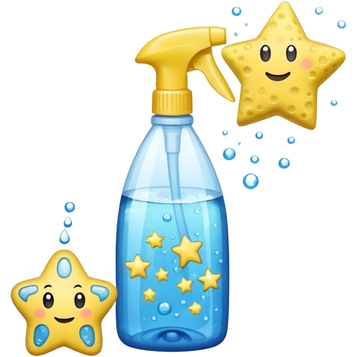 CLEANING_PRODUCTS
A cleaning set: a spray bottle with a sparkling star and a small sponge outline. emoji