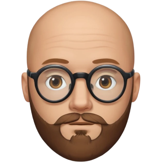 emoji 32-year-old white man, bald with a brown beard, wearing round black glasses emoji