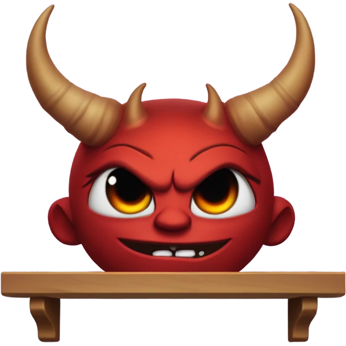 Red horned Satan doll laying on a shelf  emoji