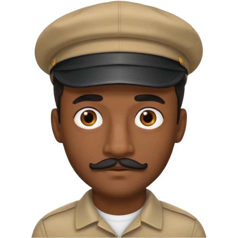 A dark-skinned man with a cap, brown eyes, and a thin black mustache. emoji