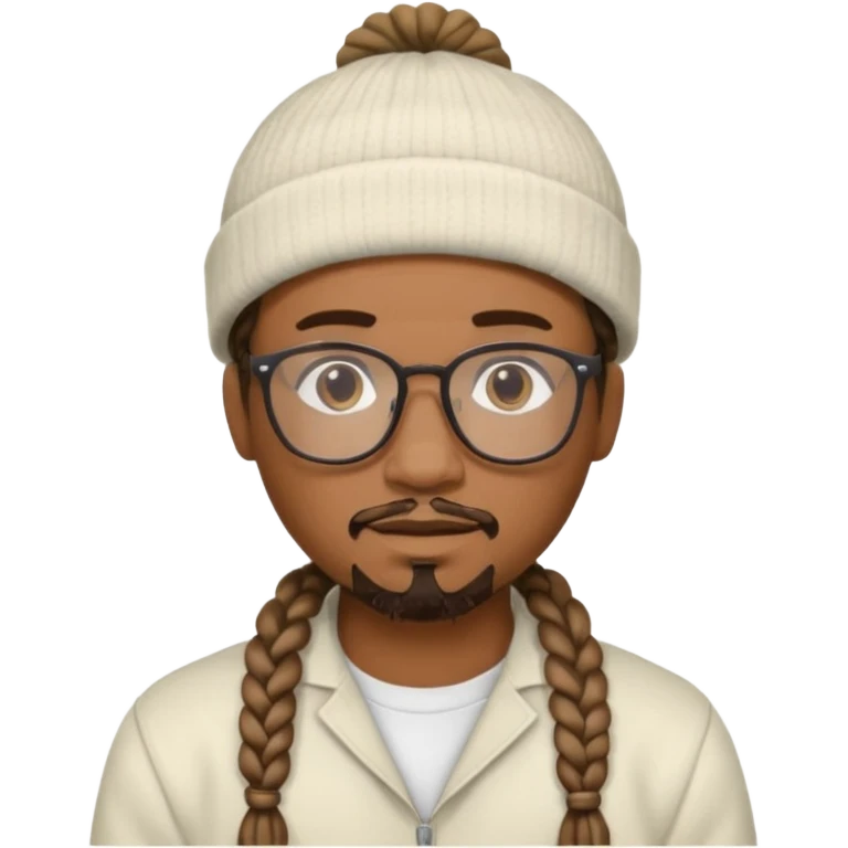 black man with braids glasses beanie and goatee white clothes emoji