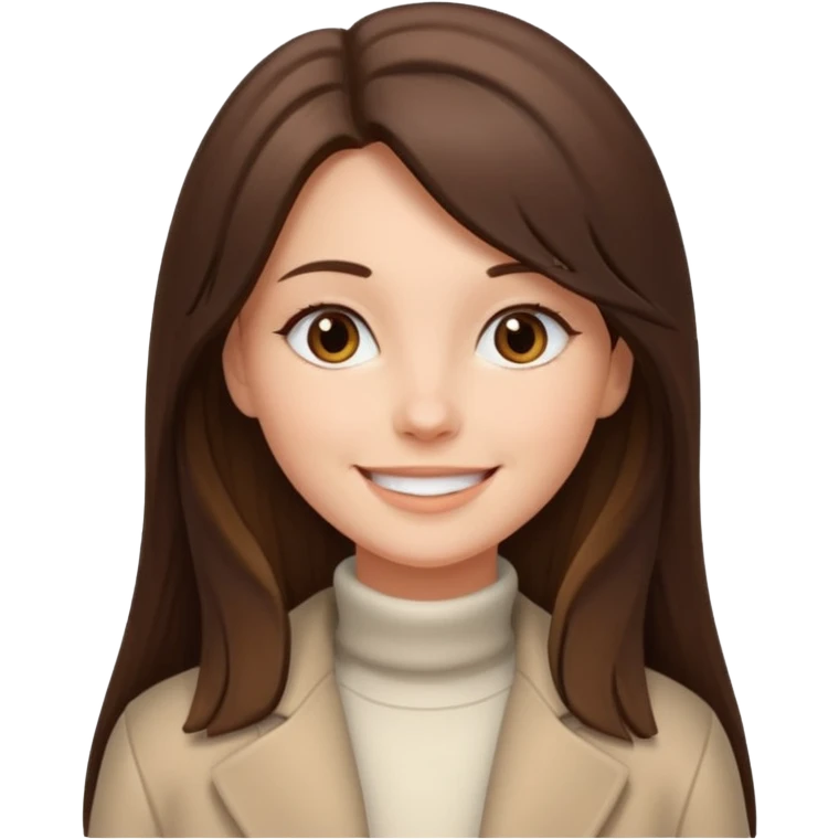 девушка накрашенная брюнетка с длинными прямыми волосами в коричневой обтягивающий кофта и белом пальто  emoji