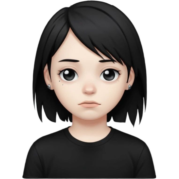 emo teen face only, dark hair covering one eye, pale skin, subtle piercings, moody expression emoji