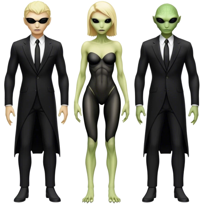 a blonde reptilian alien woman as men in black, full body, full figure emoji
