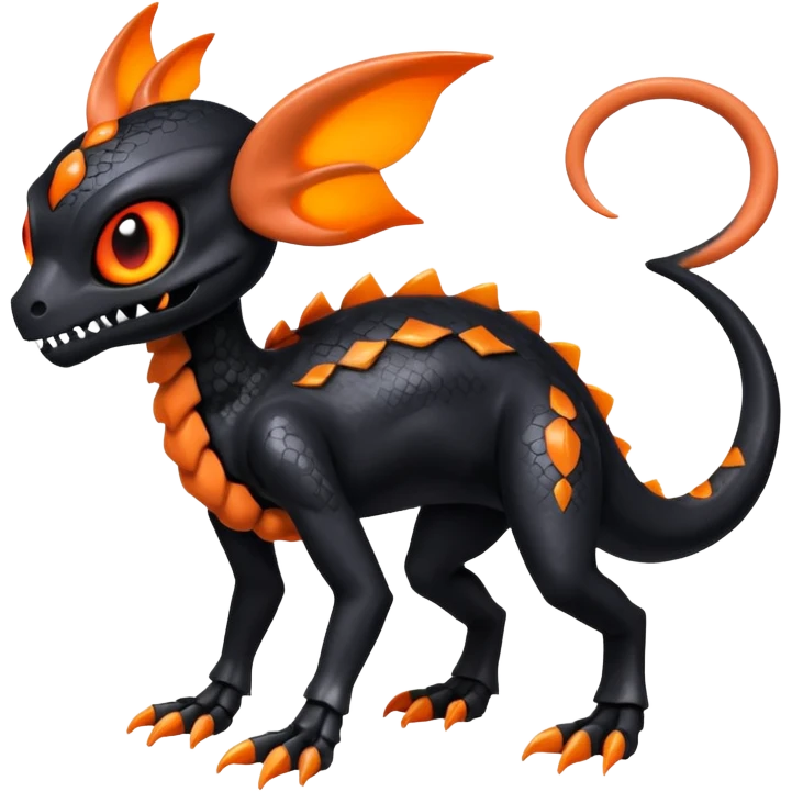Shiny Evil Black And Orange Duskull-Salandit-Sylveon-Fakémon-hybrid-creature (full body)  emoji